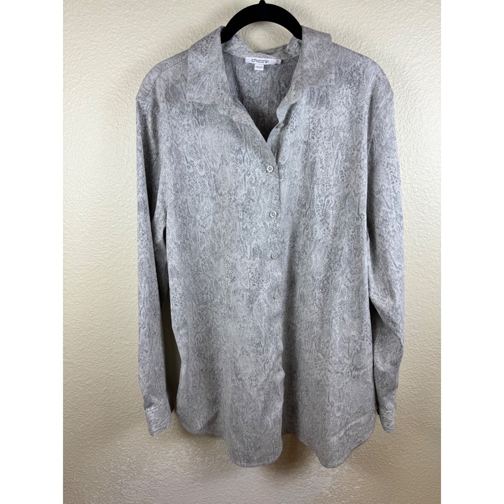 Chicos No Iron Python Print Jacquard Tunic Shirt Women 2.5 L XL Minimalist - Picture 4 of 12
